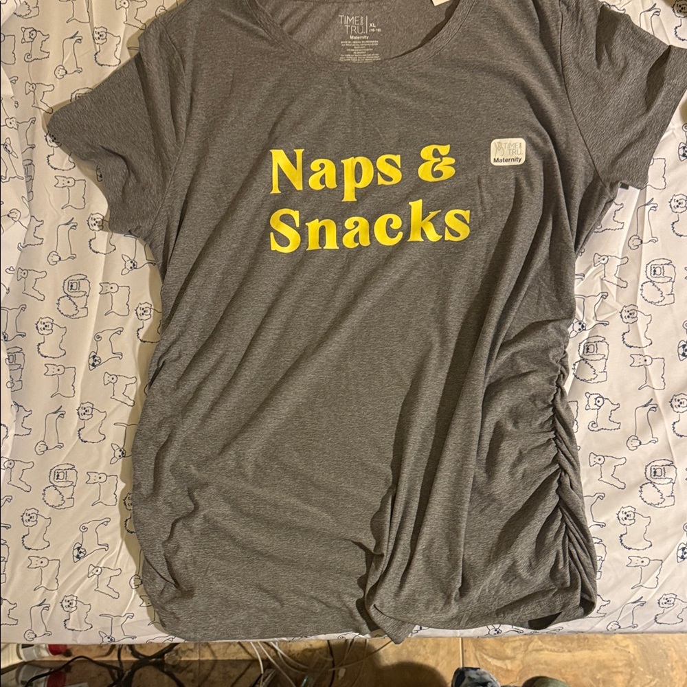 Time and Tru Gray Maternity Tee with Yellow Accents